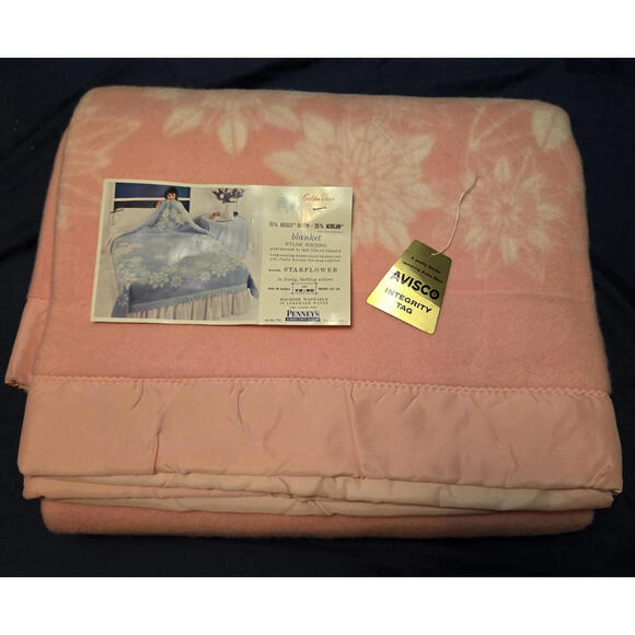 Vintage JC Penney Golden Dawn Avisco Blanket Pink 